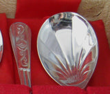 Vintage English Boxed Spoon Set 7 Berry Dessert Fancy Shell 1940s Trifle Spoons