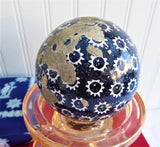 Mid Victorian English Carpet Ball Blue Stars 1850s Glazed Clay Indoor Bowling