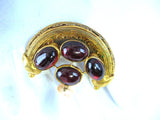 Etruscan Revival Brooch 22kt Gold Genuine Garnets Pearls 1860s Pin Handmade Pin