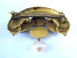 Etruscan Revival Brooch 22kt Gold Genuine Garnets Pearls 1860s Pin Handmade Pin