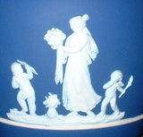 Wedgwood Biscuit Jar Dark Blue Jasperware Dip Barrel Women Cherubs 1870s