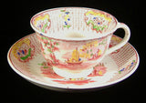 Cup And Saucer Early Regout Dutch Polychrome Transferware 1860s