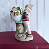 Victorian Match Holder Boy With Eggshell Toothpick Hand Painted 1880s Vase