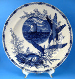 Flow Blue Transfer Aesthetic Movement Plate Ocean Scenes 1890s