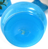 Victorian Bristol Blue Art Glass Vanity Set 3 Piece Decanters Covered Jar Perfumes England Barber
