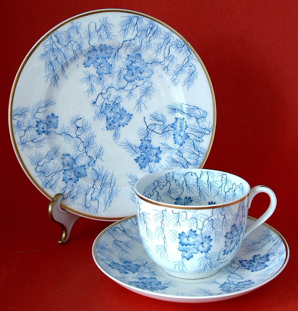 Antique Teacup Trio Worcester Grainger Floral Seaweed Mid