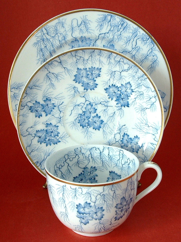 Antique Teacup Trio Worcester Grainger Floral Seaweed Mid