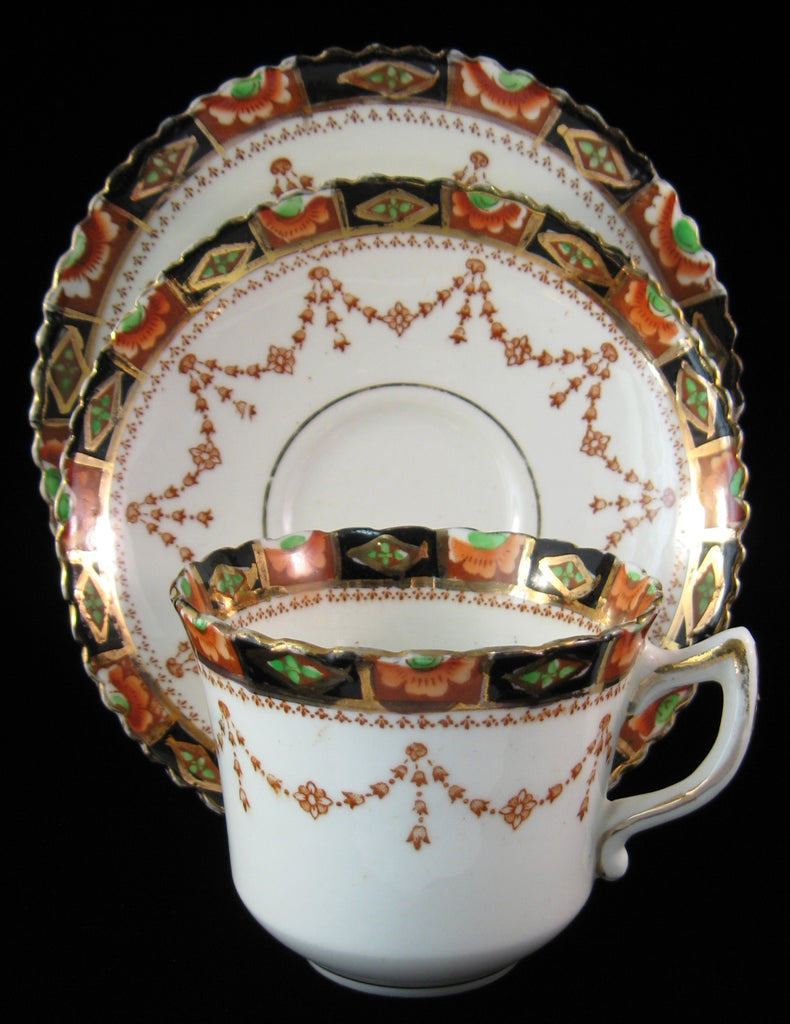 English Imari Cup Saucer Plate Victorian Greta Pottery 1880s