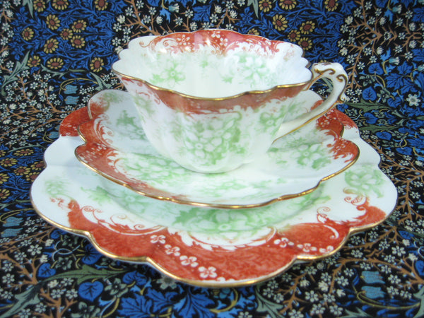 Wileman Pre Shelley Teacup Trio Empire Rust Green Floral Scrolls