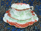 Wileman Pre Shelley Teacup Trio Empire Rust Green Floral Scrolls