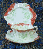 Wileman Pre Shelley Teacup Trio Empire Rust Green Floral Scrolls