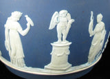 Wedgwood England Biscuit Barrel Blue Jasperware Dip Blue 1890s Sacrifice Figures