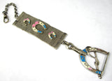 Edwardian Equestrian Theme Sterling Silver Pocket Watch Fob Blue Pink Enamel Horse Riding