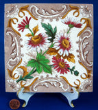 Victorian Transferware Tile Daisies 1891 English Architectural Tile Trivet Original