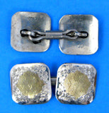 Edwardian Cufflinks Sterling Silver 10k Gold Floral Engraved 1900 Hinged Cuff Links 10kt