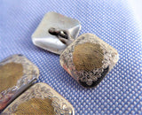 Edwardian Cufflinks Sterling Silver 10k Gold Floral Engraved 1900 Hinged Cuff Links 10kt