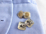 Edwardian Cufflinks Sterling Silver 10k Gold Floral Engraved 1900 Hinged Cuff Links 10kt