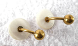 Edwardian Cuff Links Mother Of Pearl Ball And Post Back 1900 Antique Gold Plated MOP Cufflinks