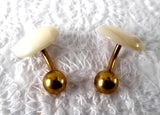 Edwardian Cuff Links Mother Of Pearl Ball And Post Back 1900 Antique Gold Plated MOP Cufflinks