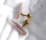 Edwardian Cuff Links Mother Of Pearl Bar Spar Ball And Post Back 1900 Antique Gold Filled