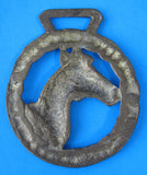 Antique English Horse Brass 1900 Horse Head Husk Wreath Harness Brass