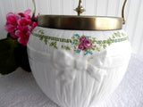 Edwardian Shelley Biscuit Barrel Green Key and Rose Rare 1910 Cookie Jar Bow Roses