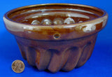 Vintage Pudding Mold Brown Treacle Glaze Ceramic Swirl 1920s England Dessert Baking