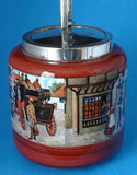 Biscuit Barrel Cookie Jar 1920s Sandland Coaching Scenes Hand Painted EPNS Mounts