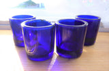 English Salt Dips 4 Art Deco Silver And Cobalt Blue Glass Liners Open Salts 1920-1930s
