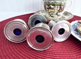 English Salt Dips 4 Art Deco Silver And Cobalt Blue Glass Liners Open Salts 1920-1930s