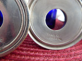 English Salt Dips 4 Art Deco Silver And Cobalt Blue Glass Liners Open Salts 1920-1930s