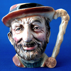 English Character Jug Bearded Man With Cane 1930s Hand Painted Toby Jug Hobo