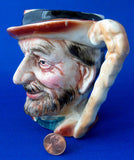English Character Jug Bearded Man With Cane 1930s Hand Painted Toby Jug Hobo