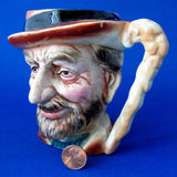 English Character Jug Bearded Man With Cane 1930s Hand Painted Toby Jug Hobo