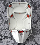 Shelley England Queen Anne Cup Saucer Plate Art Deco Daisy Red Enamel