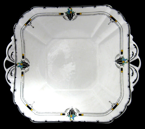 Shelley Art Deco Cake Plate England Enamel Fruit Leaves Queen Anne Shape