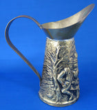 English Pitcher Brass Pub Jug Repousse Playing Cards 1950s Mid Century Decor