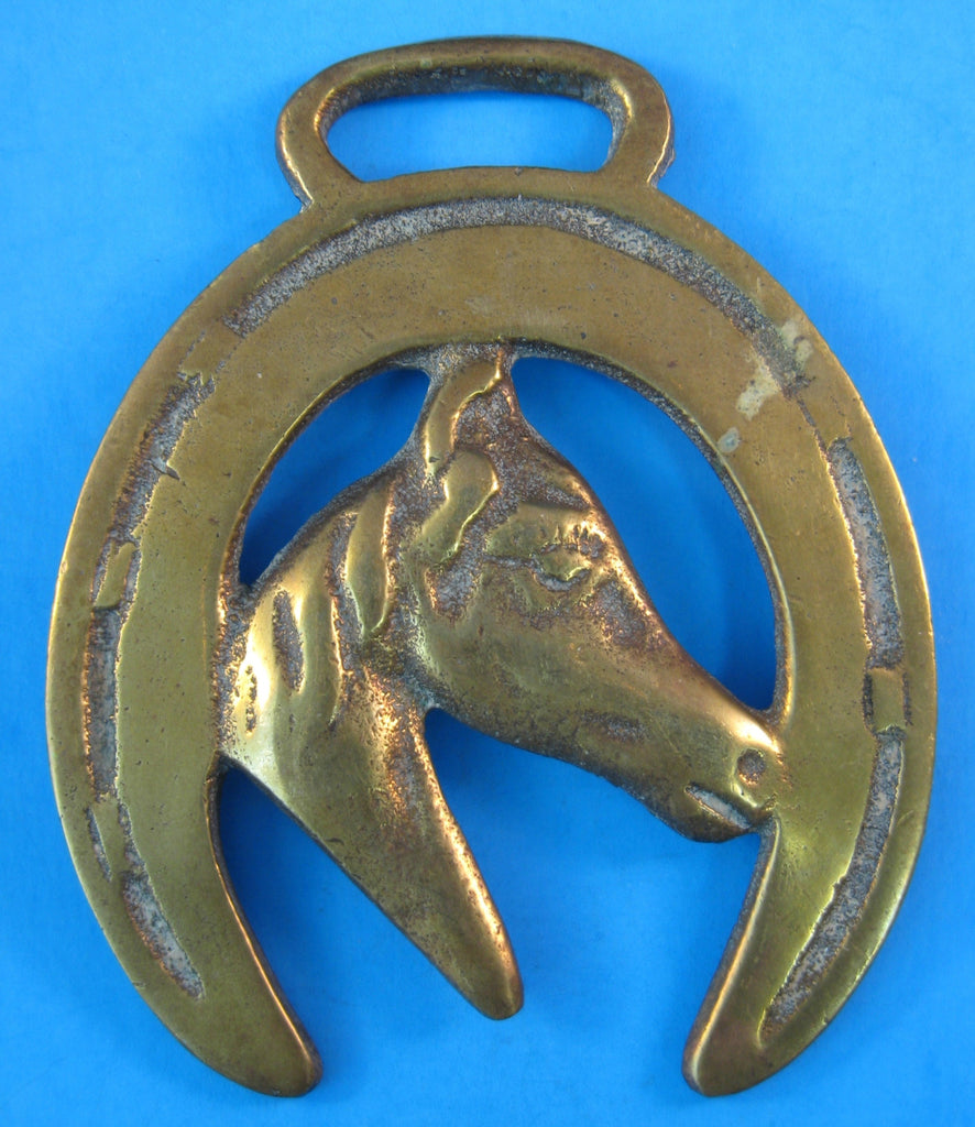 Horse Brass Horse Head In Horse Shoe Unusual Right Face 1940s – Time Was  Antiques