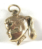 Ponytail Girl 14kt Solid Gold Charm Pendant USA 2.3 Grams 1950s 14k Little Girl Profile