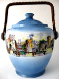 Blue Biscuit Jar New Hall London Tower Barrel England 1910s Kitsch