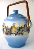 Blue Biscuit Jar New Hall London Tower Barrel England 1910s Kitsch