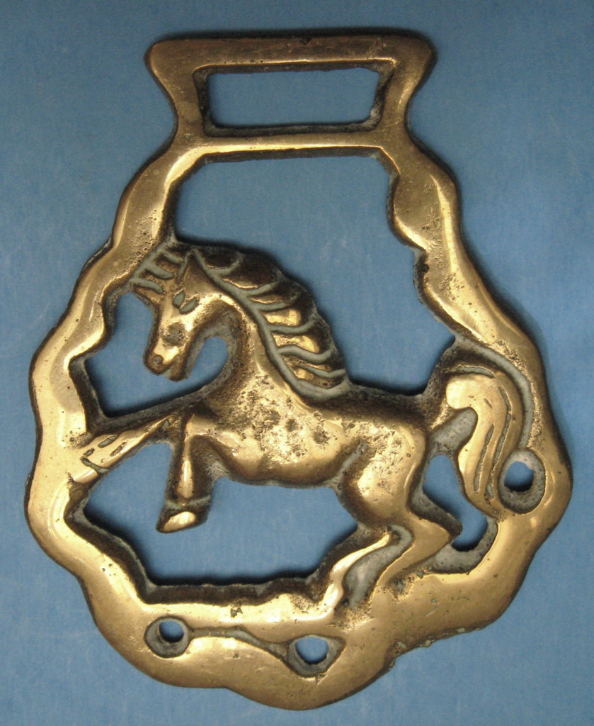 Horse Vintage Brass Harness Medallion, Mustang