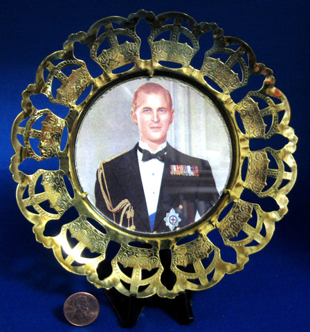 Coronation Plaque Prince Philip 1953 Brass Crown Cut Out Rim Photo