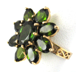 Green Tourmaline Flower Form 1970s Ring 14kt Gold Cluster Engagement Ring Dinner Ring