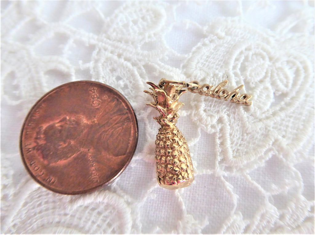 Copy of 14kt Gold Aloha Pineapple 3D Charm Pendant 1970s Hawaii Souven –  Time Was Antiques