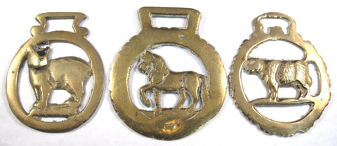 Horse Brass Lot Of 3 Cow Walking Horse Manx Cat Tourist