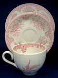 Pink Transferware Cup, Saucer And Plate Asiatic Pheasants Ironstone Burleigh