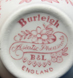 Pink Transferware Cup, Saucer And Plate Asiatic Pheasants Ironstone Burleigh