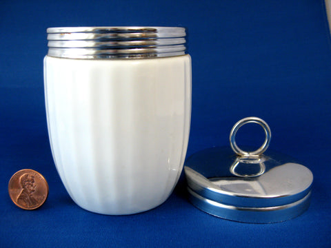 Egg Coddler Ribbed White Canadian Large King Chrome Lid