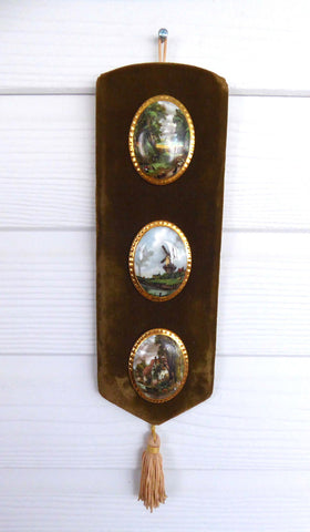 Retro Bone China And Velvet Wall Plaque Turner Landscapes 3 Oval Tiles Countess 1970s